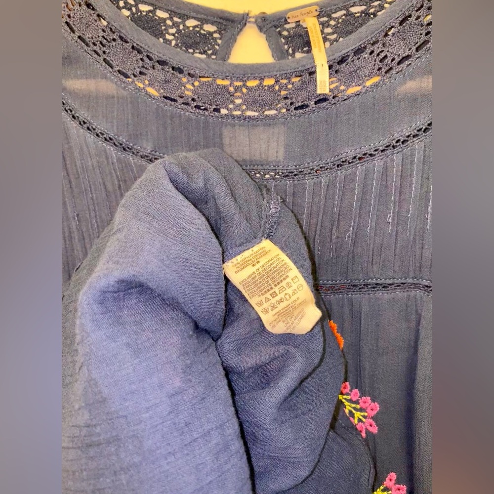 Free People Perfectly Victorian Mini Dress Navy - Picture 3 of 7